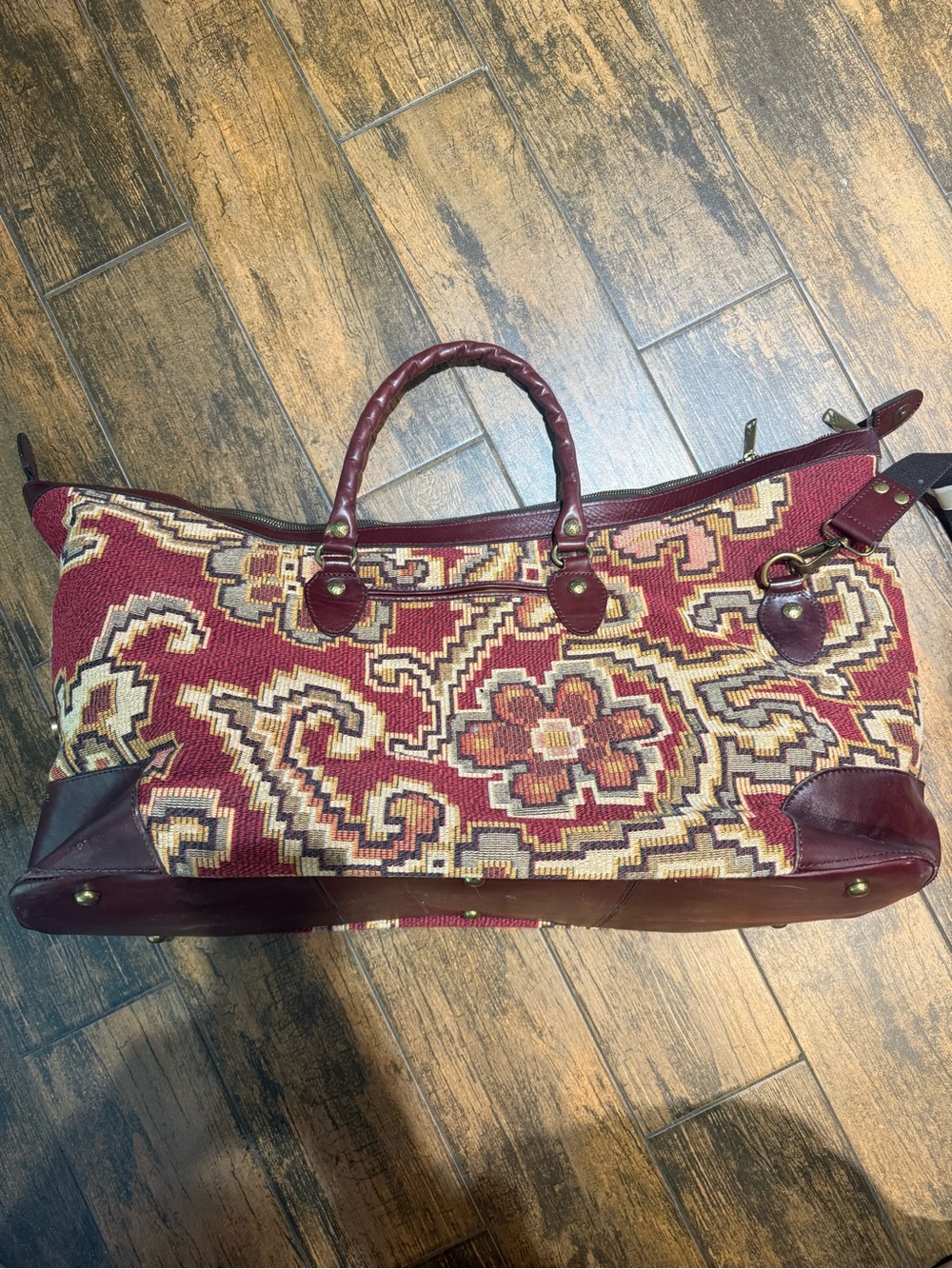 Patricia Nash Red and Tan Woven Travel Duffel